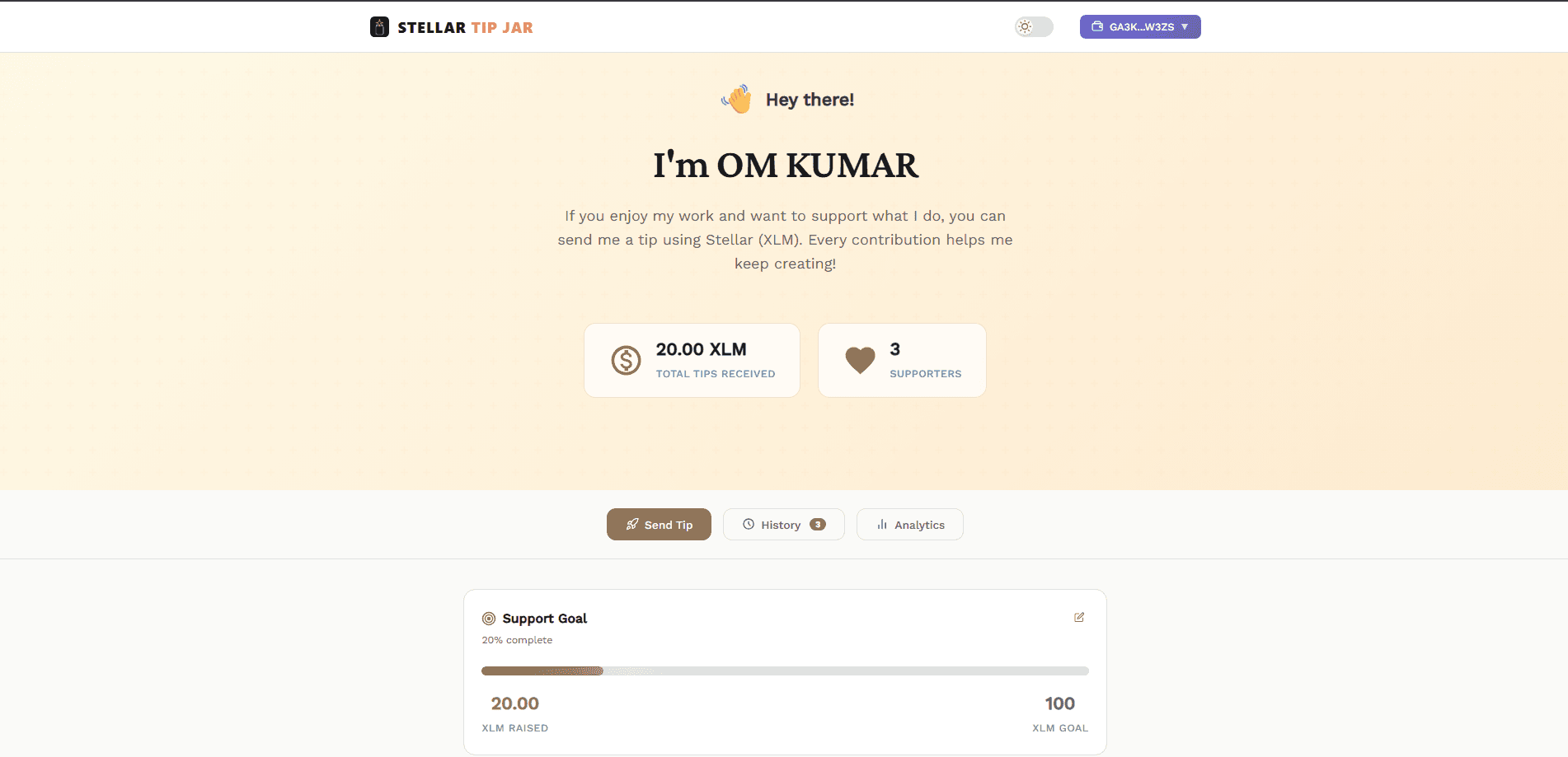 StellarTipJar project interface